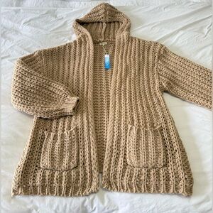Elsie & Zoey | Women’s L/XL | Beige Chunky Knit Hooded Cardigan | Cozy NWT